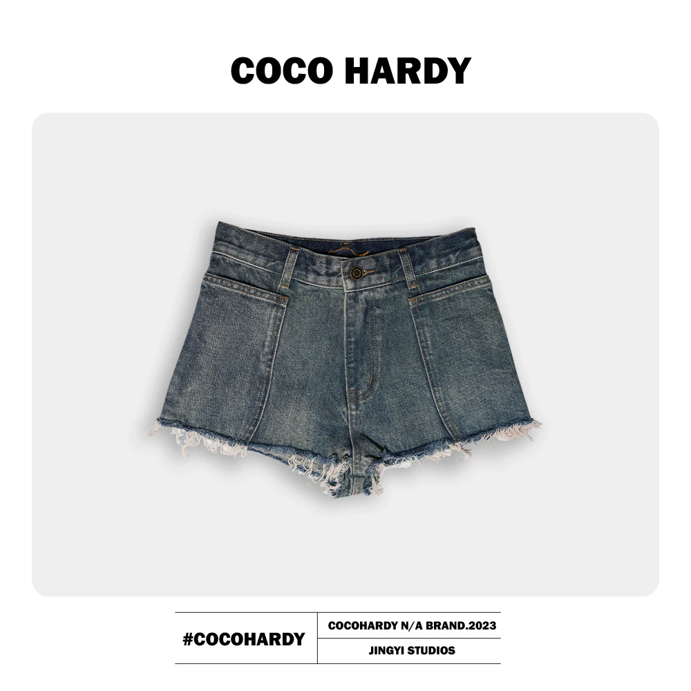 夏款高腰毛边牛仔短裤