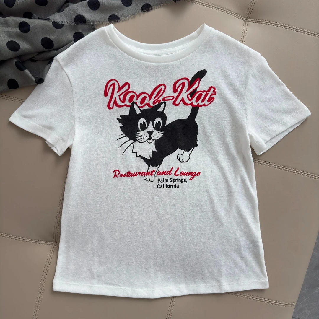 COCOHARDY【Black Cat】轻薄透气圆领白色字母印花T恤女款