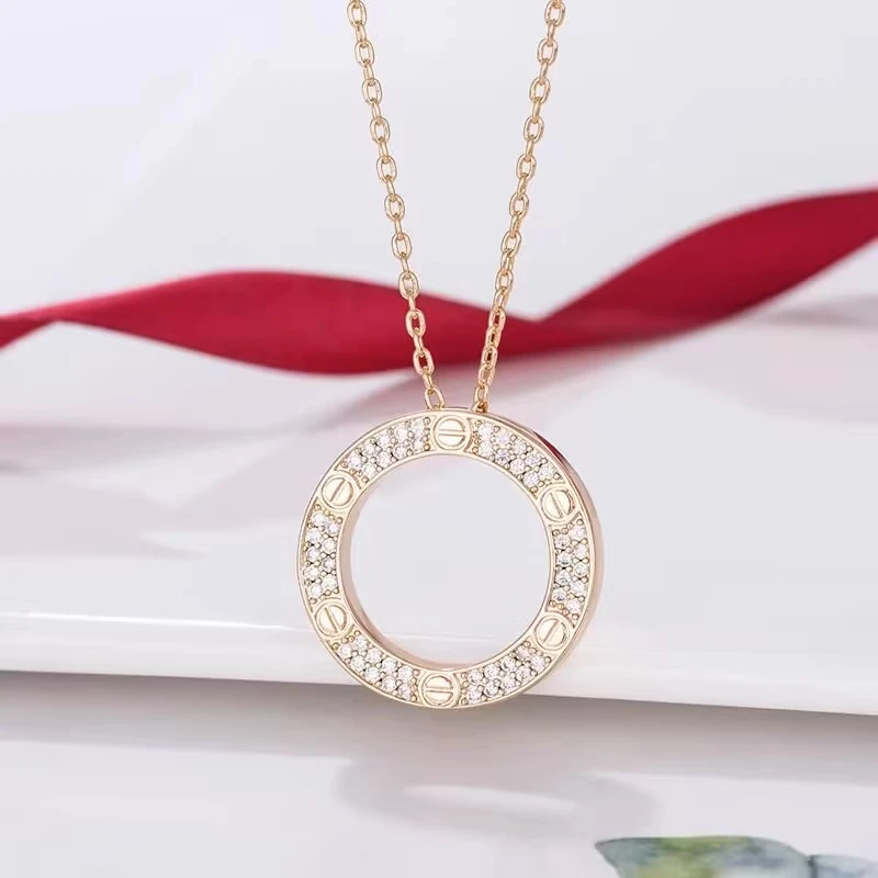 坠链均925银 单环大饼气质时尚镶嵌百搭经典镶钻轻奢素款满钻