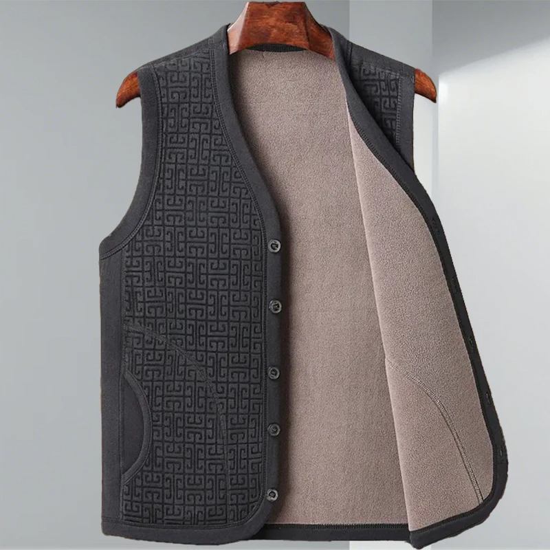 爸爸装加绒加厚马甲男背心中老年无袖坎肩秋冬保暖内搭开衫大码装