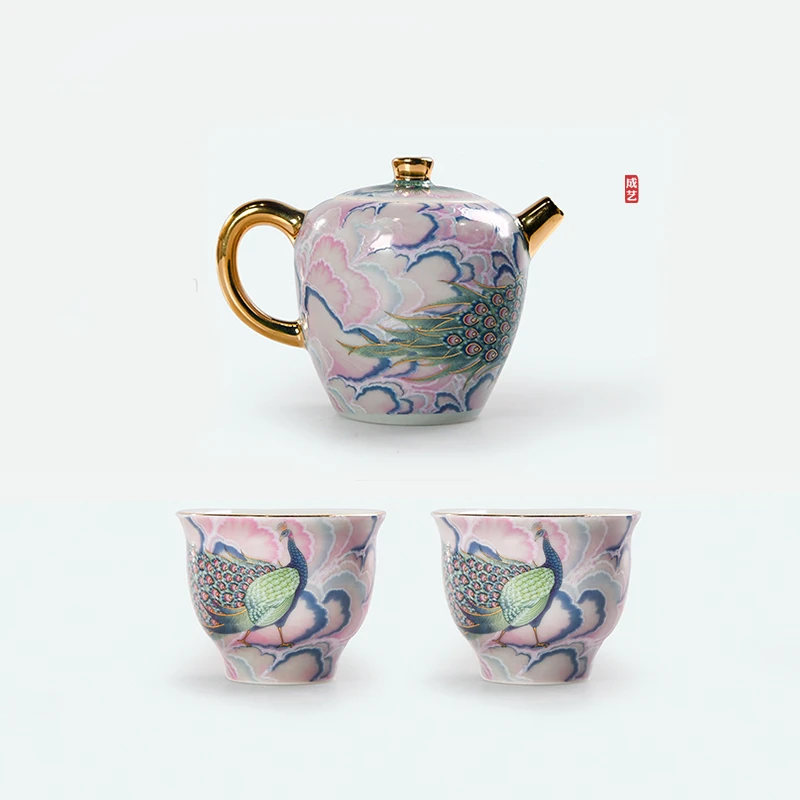 成艺 孔雀品壶+2个茗津杯 老岩泥球形过滤掐丝单壶泡茶壶高端礼盒