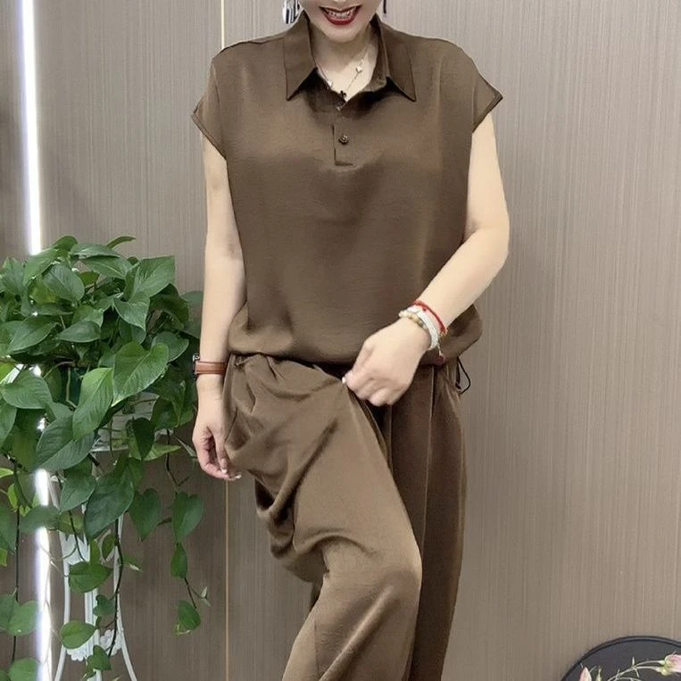 时尚百搭妈妈装防晒衣短袖T恤加裤子套装夏季新款宽松遮肉两件套