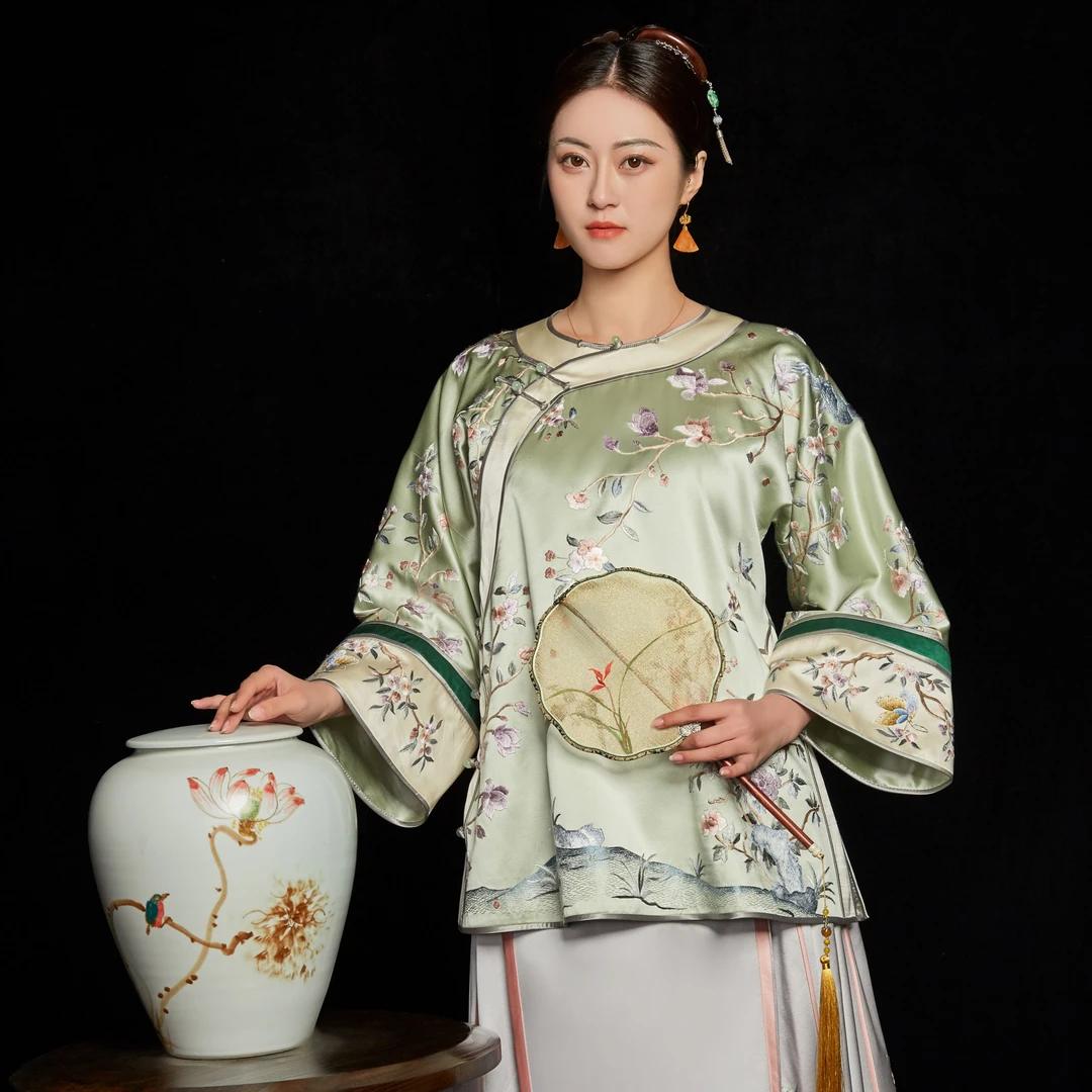 娇古苏绣金玉满堂斜襟国风外套前后刺绣重磅真丝面料桑蚕丝