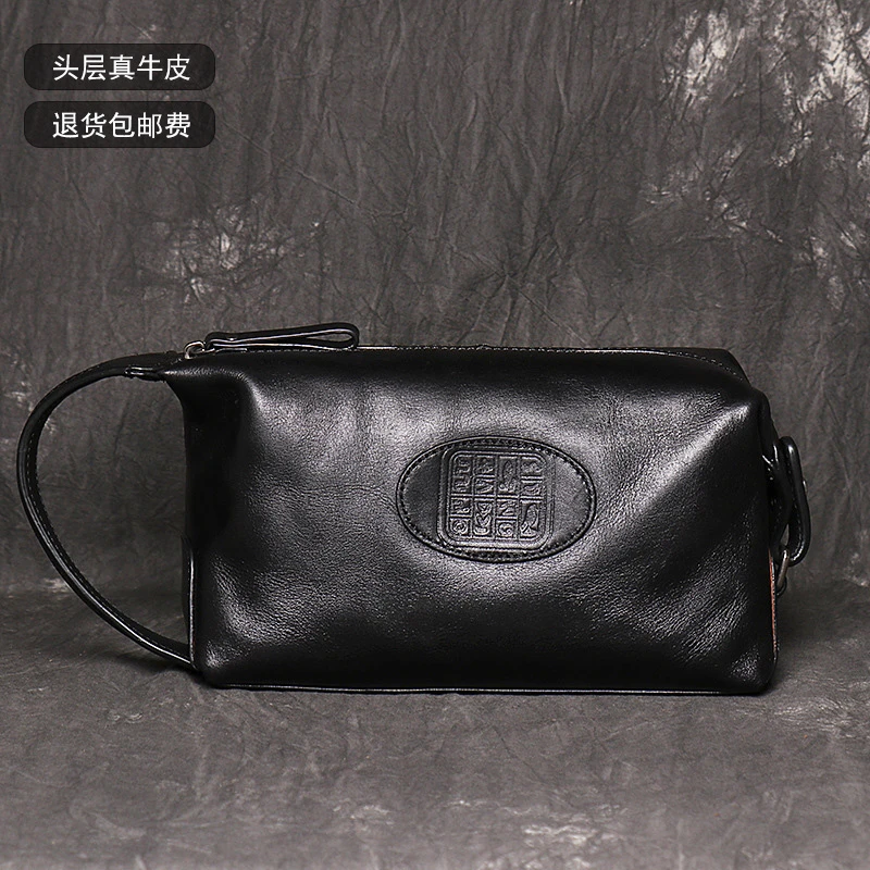 2024新款男士时尚潮流真皮个性百搭大容量休闲黑色手拿包手抓包男