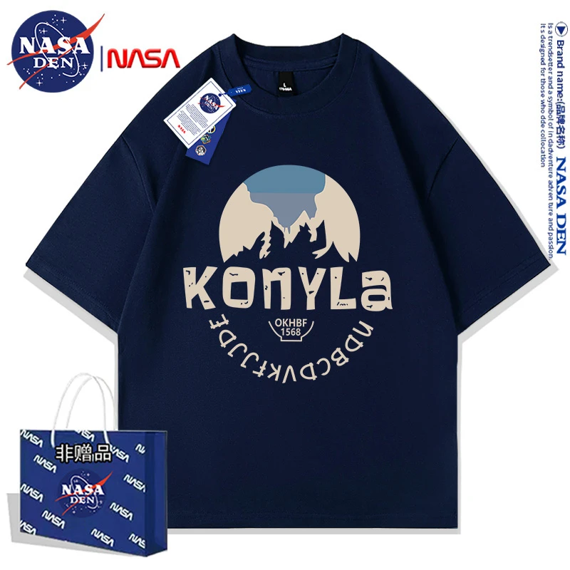 NASA联名重磅纯棉短袖T恤男女款夏季新款美式潮牌半袖五分袖上衣