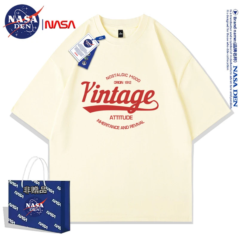 NASA联名纯棉短袖t恤男夏季新款小众设计感卡通印花T恤ins情侣款
