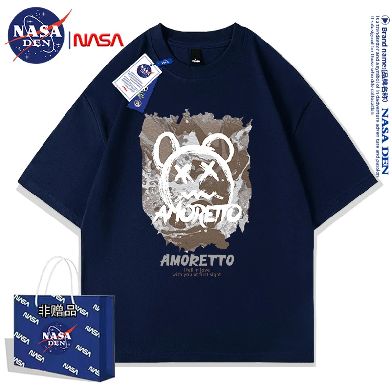 NASA联名纯棉街头国潮短袖T恤男士夏季休闲宽松五分袖上衣潮牌衫