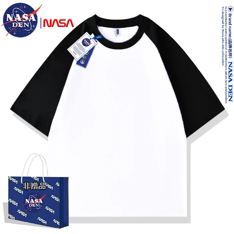 NASA联名纯棉短袖t恤男夏季潮流插肩袖宽松潮牌港风ins情侣款上衣