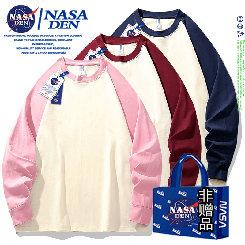 nasaden NASA联名秋季时尚圆领休闲百搭纯棉插肩袖宽松透气T恤男女同款ins