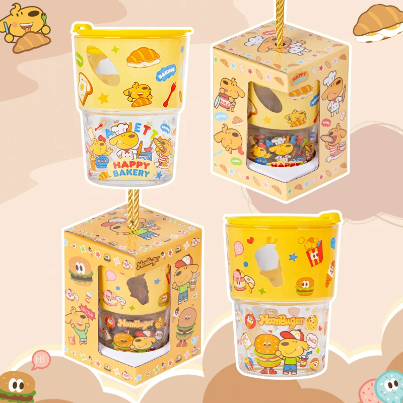 keir狗玻璃大容量杯子带盖子礼盒可爱卡通家用牛奶水杯生日礼物