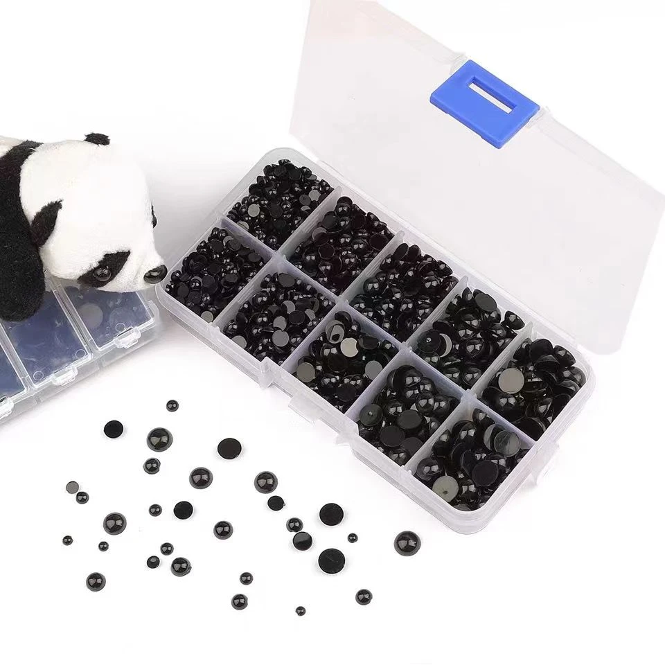 手工DIY玩偶玩具眼睛 全黑眼圆形平面眼睛（大小混装）仿真黑色眼睛