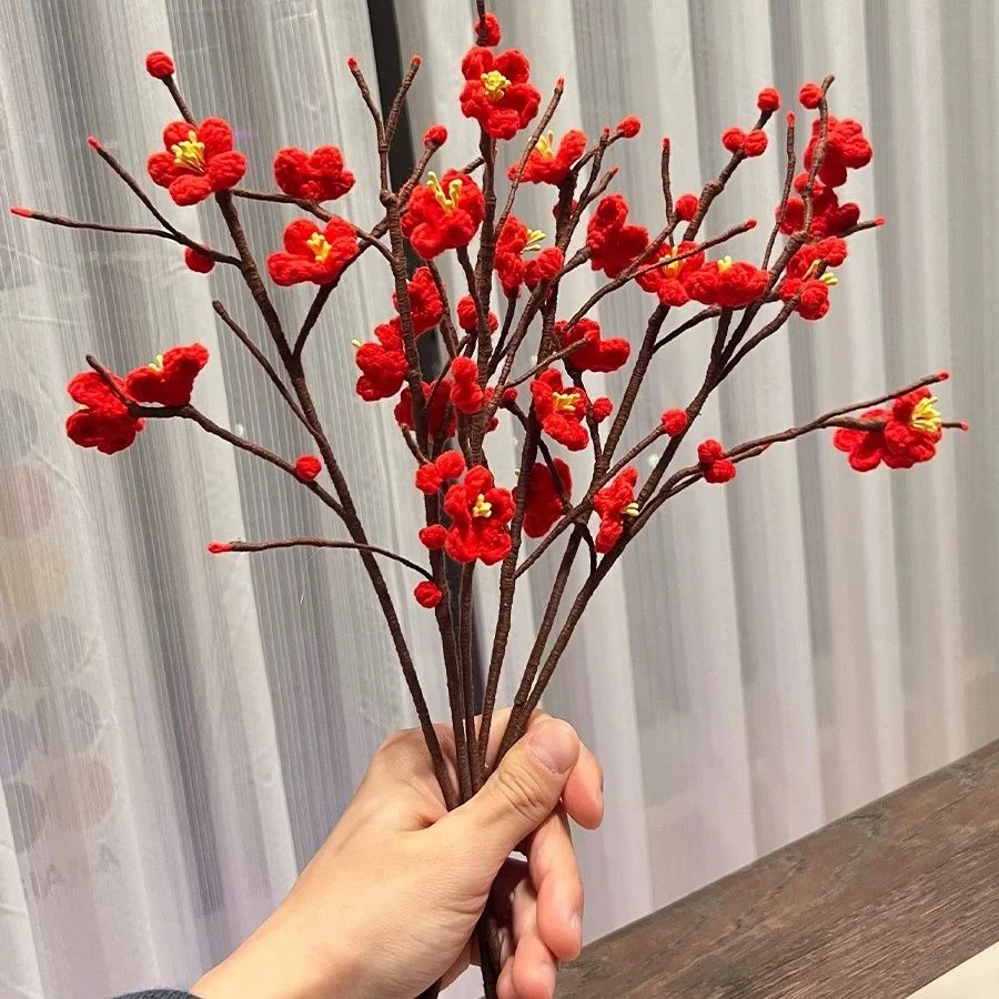 可做6支-主播推荐手工钩织毛线梅花花束材料包（每支八个花头便携