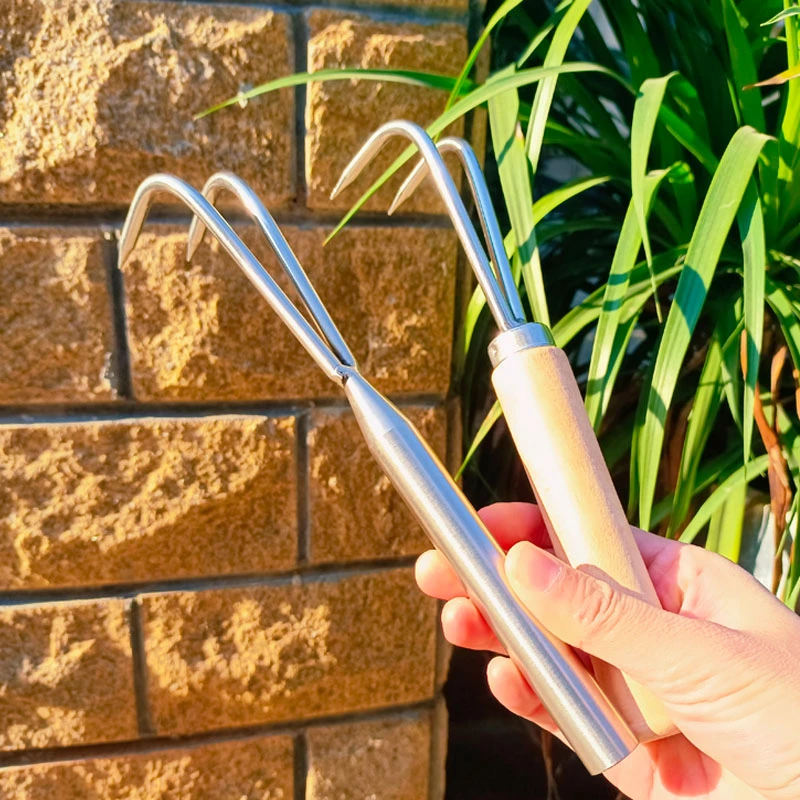 小耙子二齿不锈钢盆景松土神器家用盆栽换盆园艺种花除草工具实心