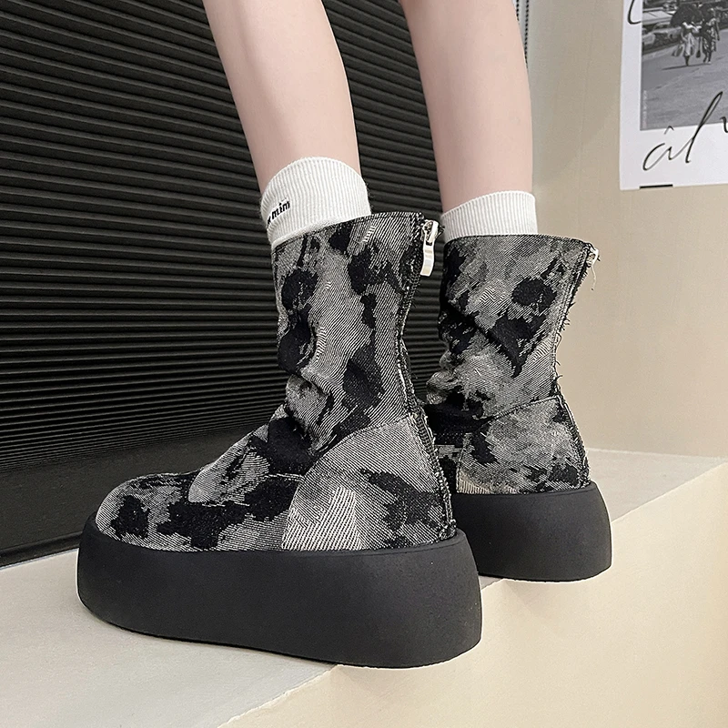 小众设计印花时装靴女2024夏季新款西部牛仔短靴美拉德夏日马丁靴