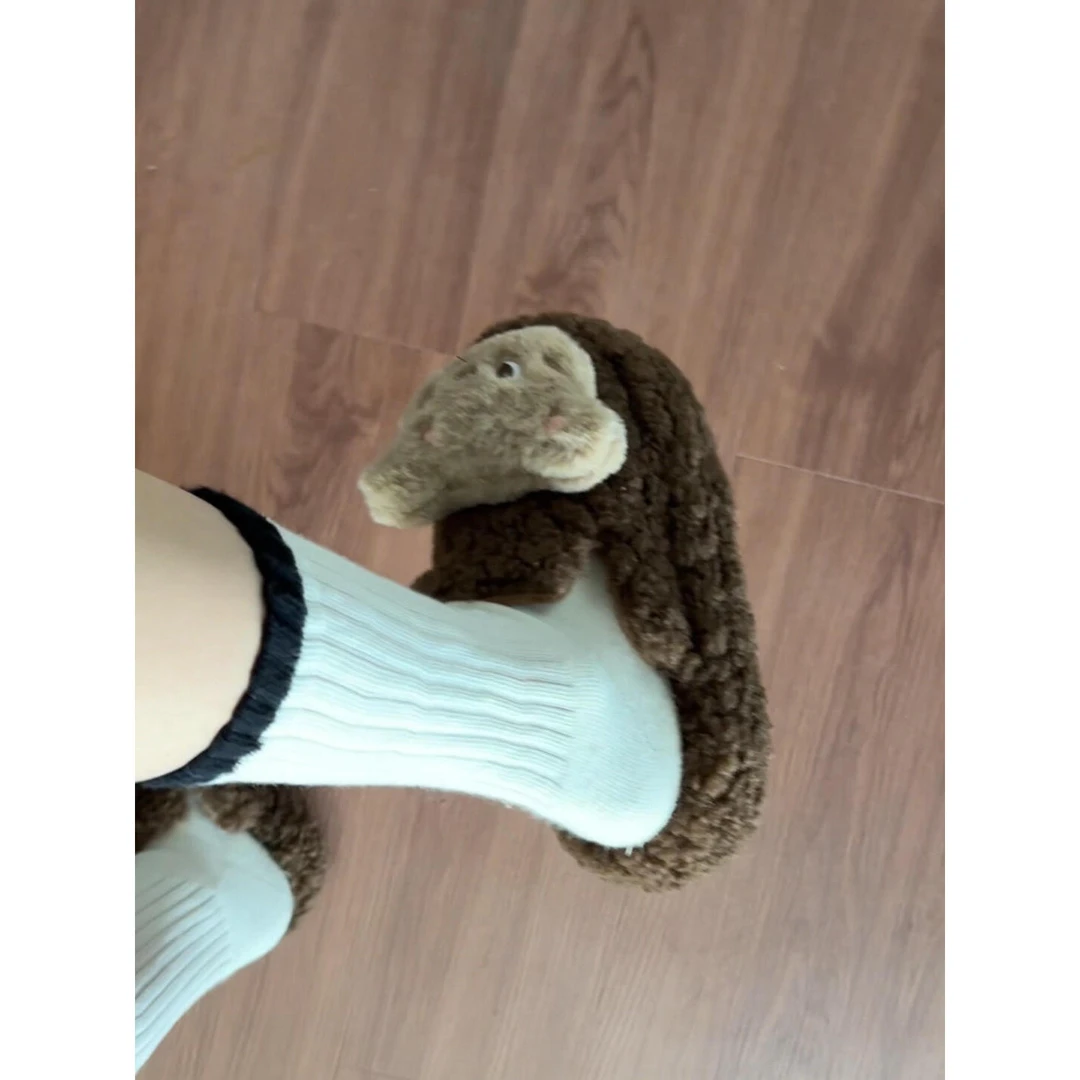 可爱卡通毛毛鞋女外穿2024秋冬新款小众设计感豹纹加绒保暖包头拖