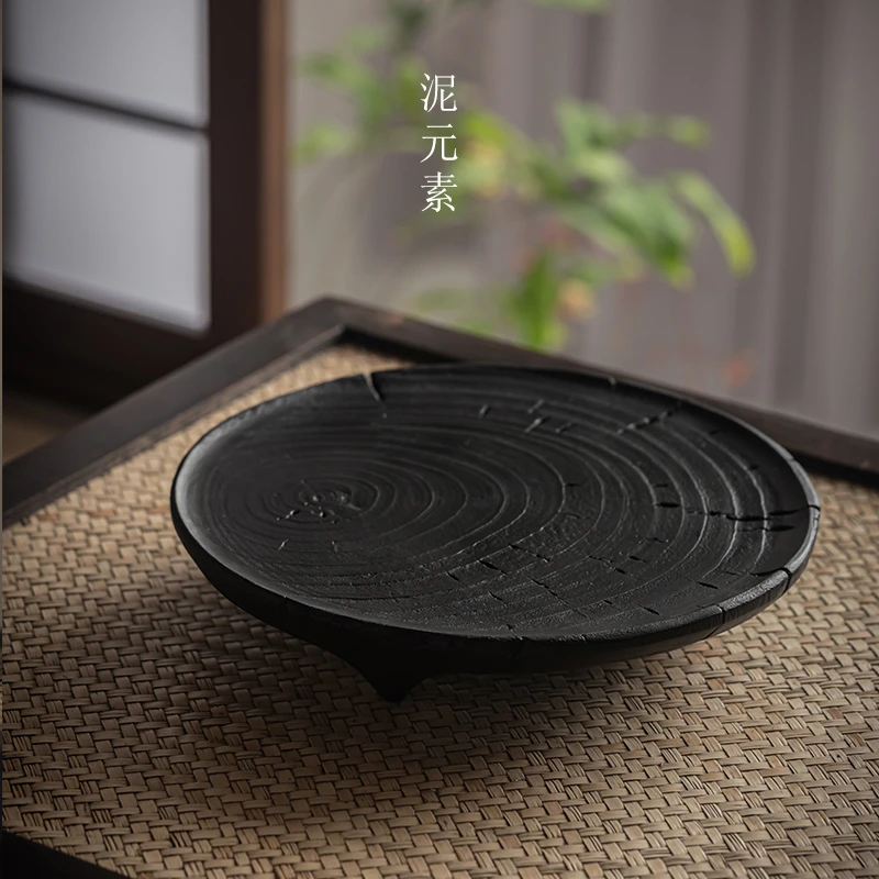 泥元素 功夫茶具实木香樟木干泡台茶盘圆形日式壶托壶承
