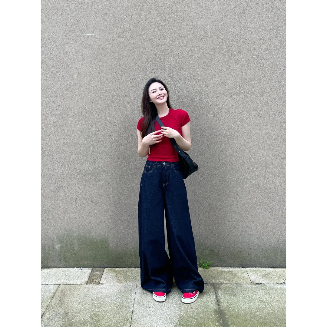 2024新款女士春夏季时尚气质修身显瘦百搭T恤上衣高腰宽松阔腿裤