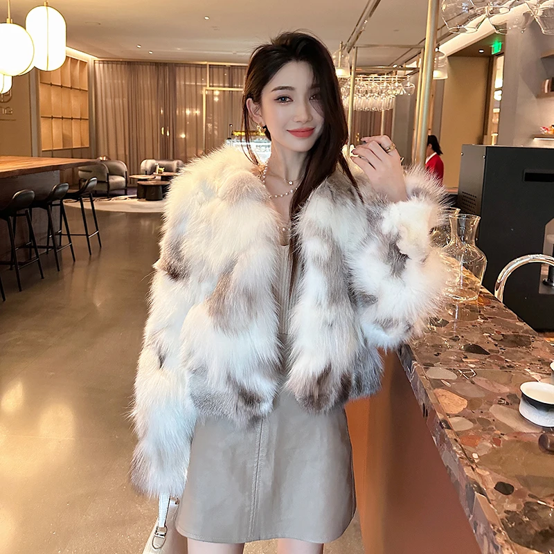 网红同款新款冬“浅滩银珠”喜马拉雅全真十字狐狸毛皮草外套短款女