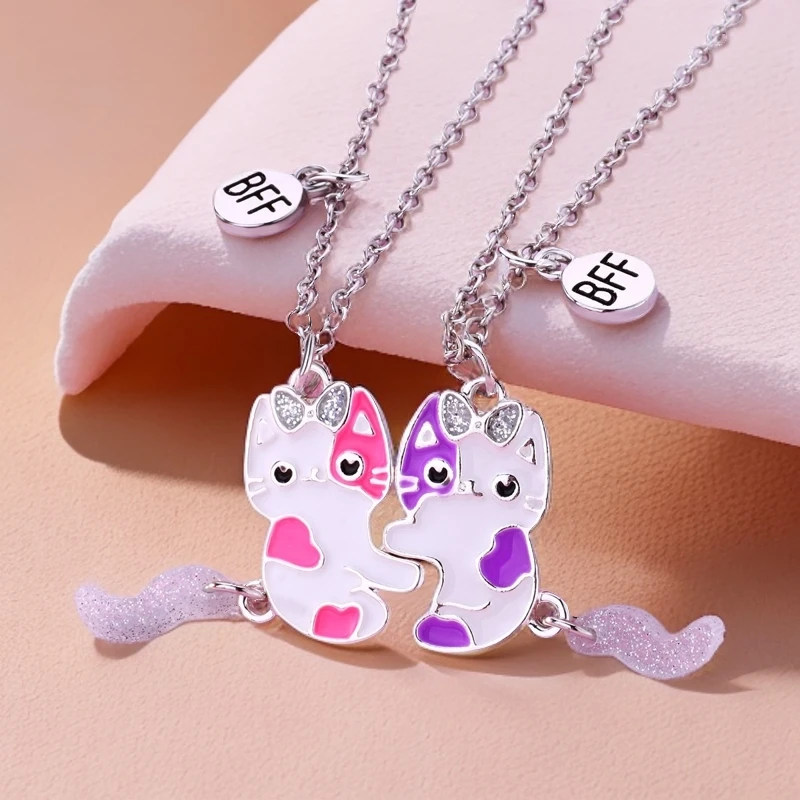 磁吸拼接猫咪好朋友闺蜜磁铁相吸项链时尚饰品可爱情侣学生彩色
