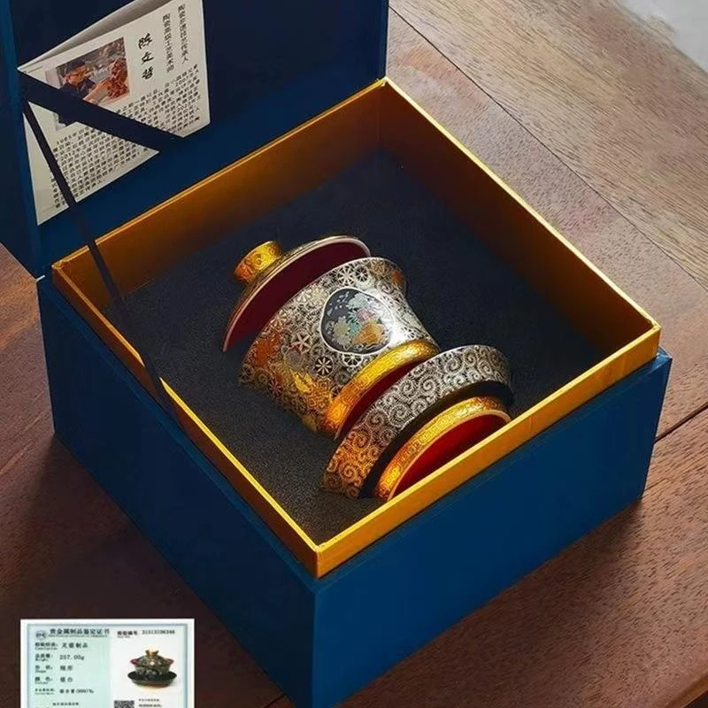 聚器堂福寿满园陶瓷掐丝银珐瑯彩三才盖碗单个高档功夫泡茶碗大号