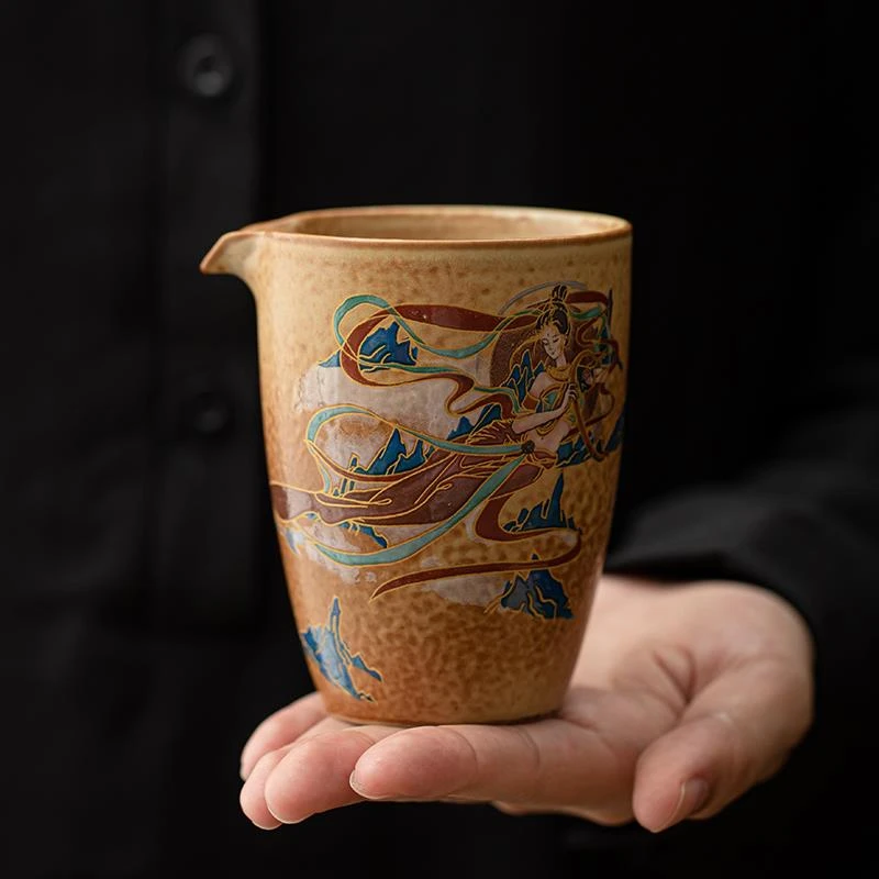 手工柴烧敦煌飞天舞女公道杯功夫茶具复古中国风茶海茶道配件