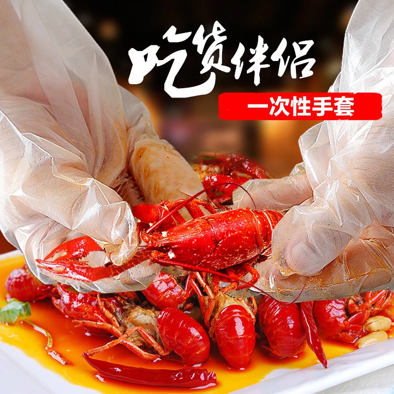 食品级加厚一次性手套透明防水加厚PE薄膜手套美容家务环保手套