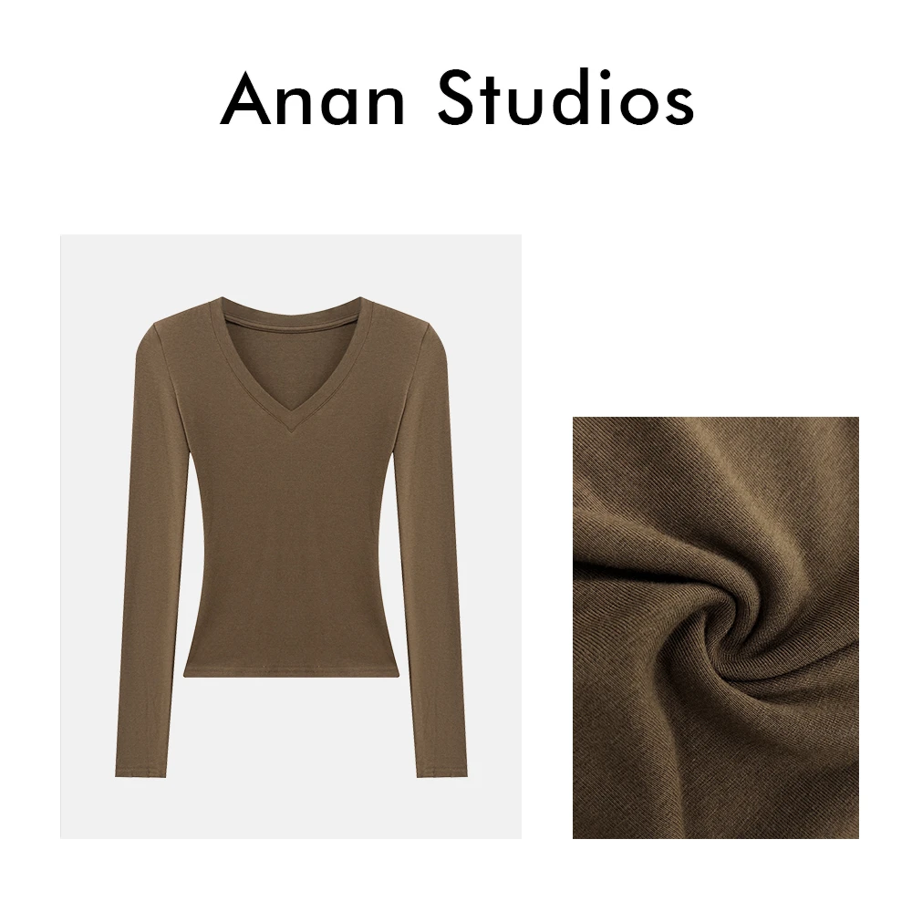 【闲暇时光】新款辣妹V领纯色基础修身显瘦上衣（带垫肩）★