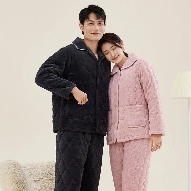 好波睡衣女冬季加厚加绒家居服男士大码睡衣夹棉保暖睡衣HJT2306