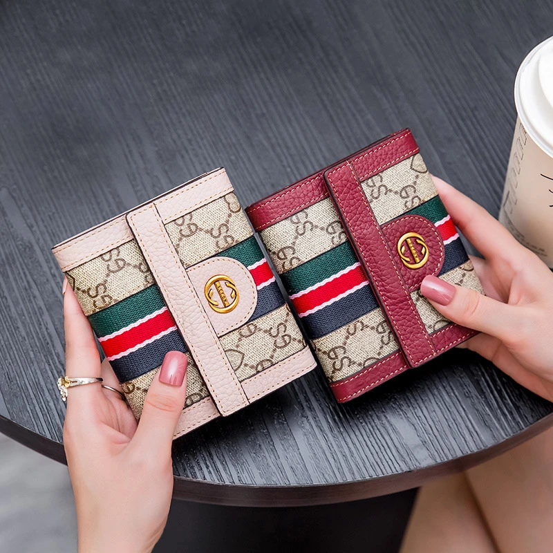 多功能女款学生新款高档欧美复古个性钱夹短款印花时尚真皮卡包