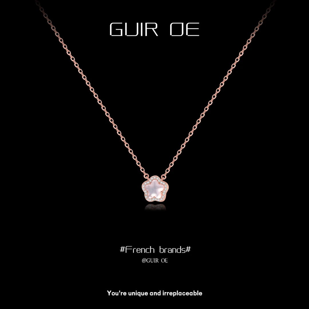 吊坠925银 【LOVELVLV】法国 「桃花运」纯银项链女款小众粉锁骨