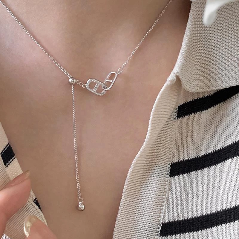 吊坠925银 【LOVELVLV】猪鼻子纯银项链女高级设计感小众锁骨链锆石