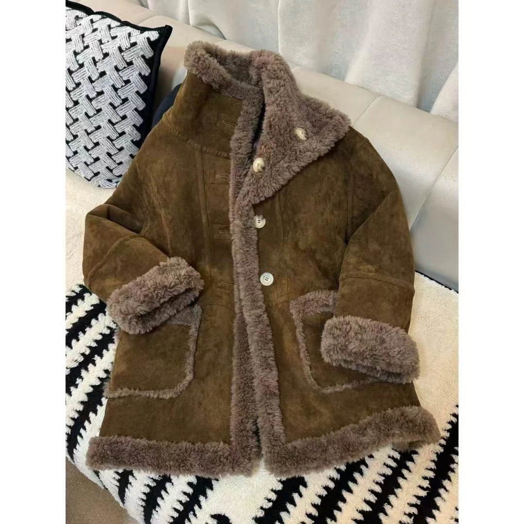 01 两面穿100羊毛保暖外套女2024冬新款羊羔毛中长款大衣百搭