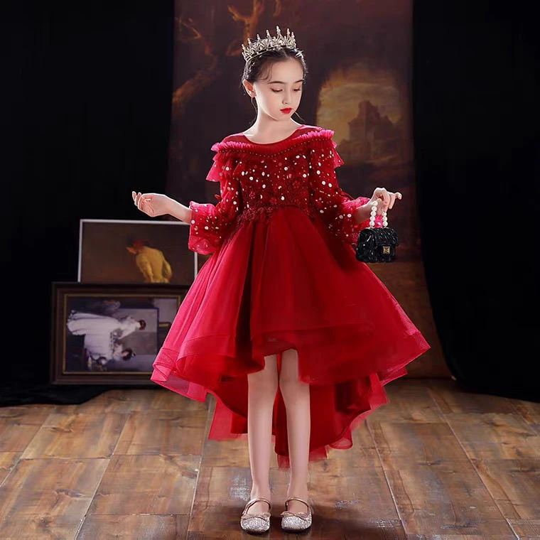 儿童婚礼2023新款礼服花童公主裙春秋女童小主持人钢琴演出服秋季