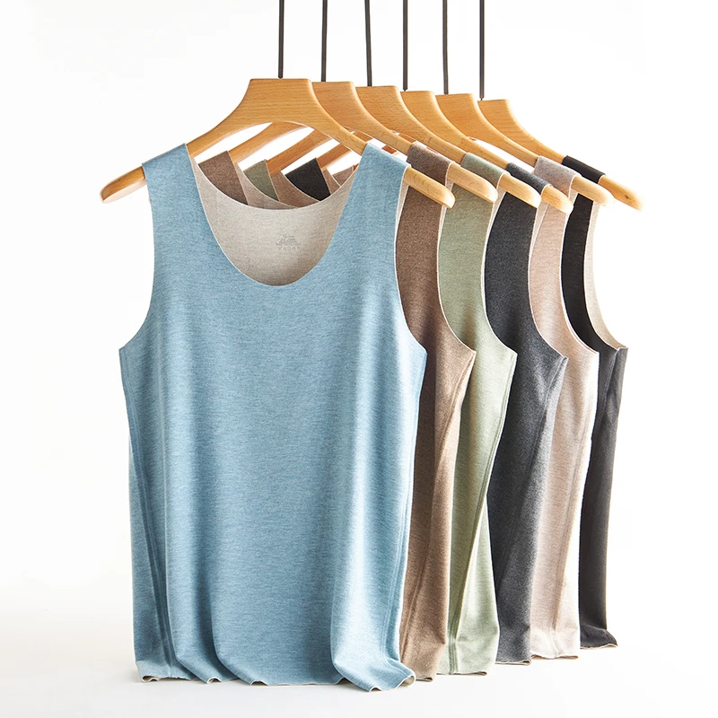 德绒无痕男士背心内搭加厚羊毛发热贴身无袖坎肩针织打底衫冬季