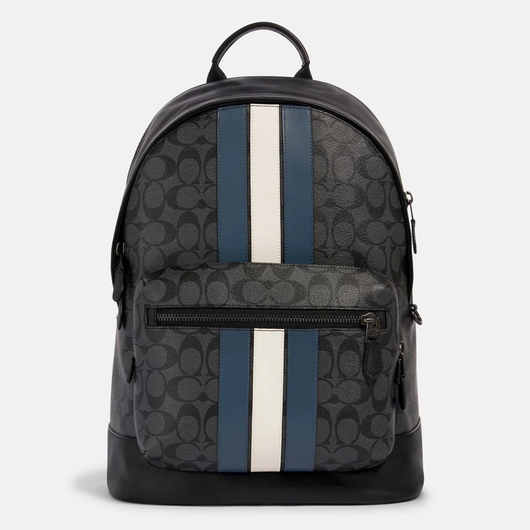 COACH/蔻驰男士 蓝色条纹双肩包       44cm*35cm*15cm印花