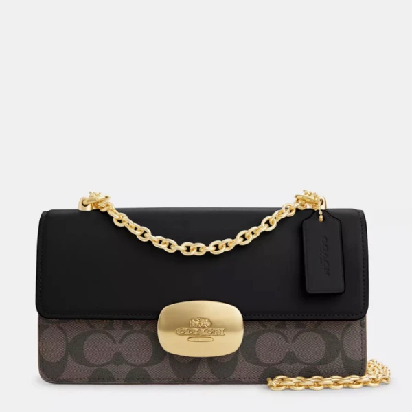 COACH/蔻驰ELIZA系列黑拼老花 翻盖链条包 斜挎包CP009（尺寸23*12