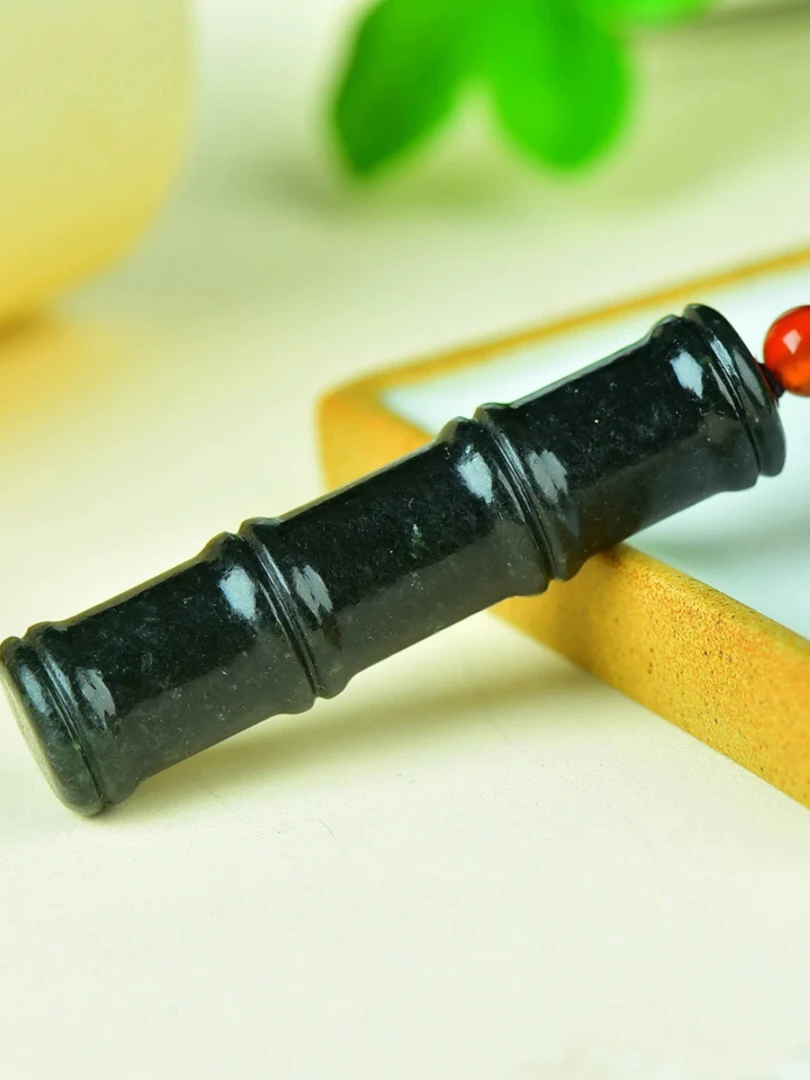 天然天然新疆和田玉青玉竹节吊坠步步高男女同款项坠颈饰挂件