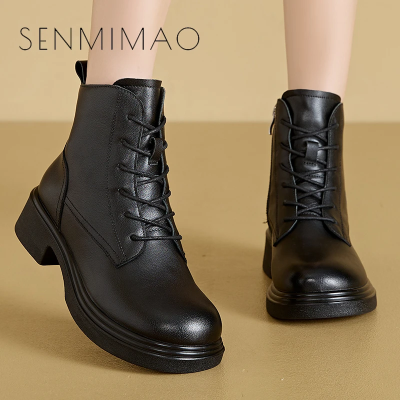 马丁靴女2024秋冬新款加绒英伦靴子真牛增高女鞋英伦百搭平跟短靴