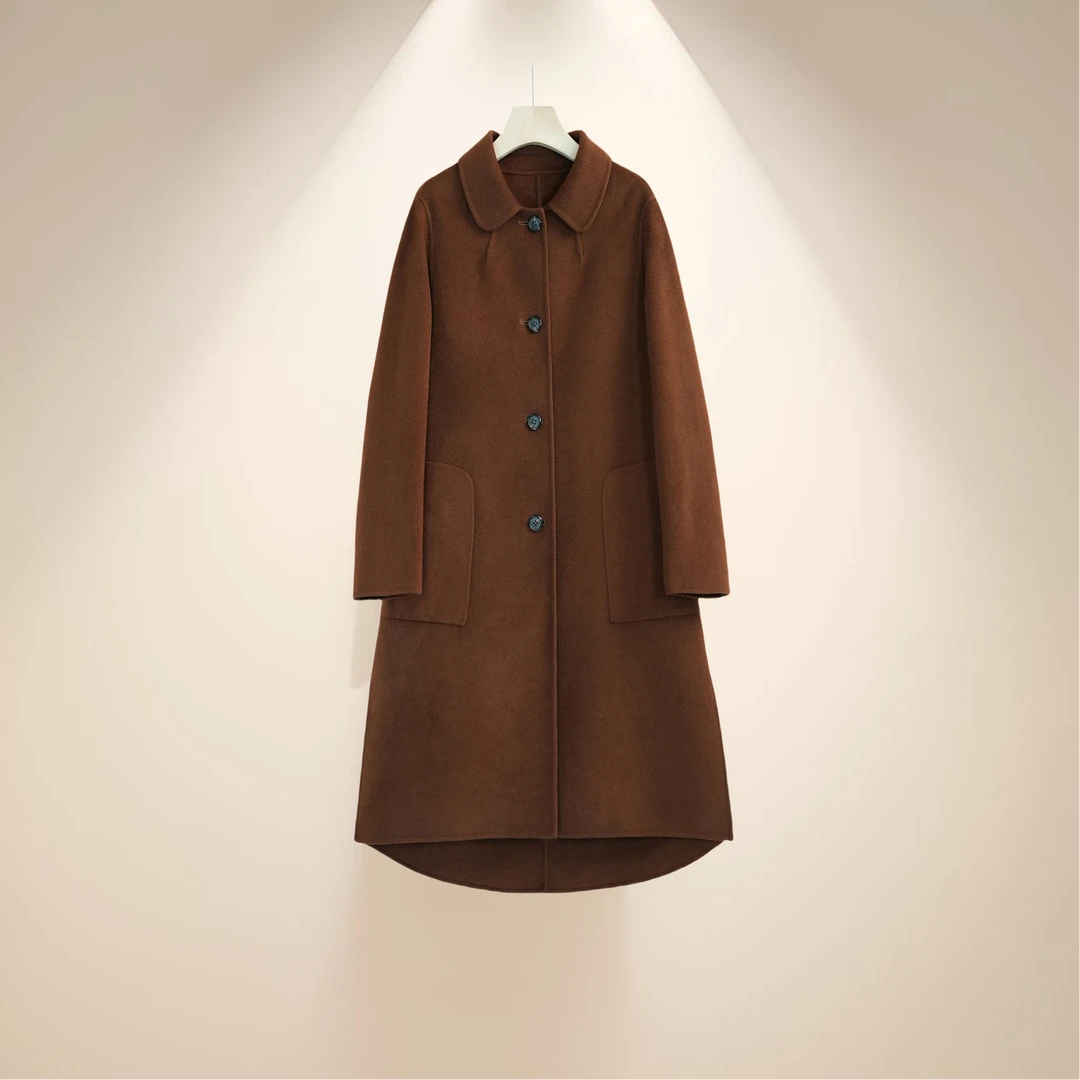 9110083气质时尚中长款知性优雅翻领女士双面呢大衣