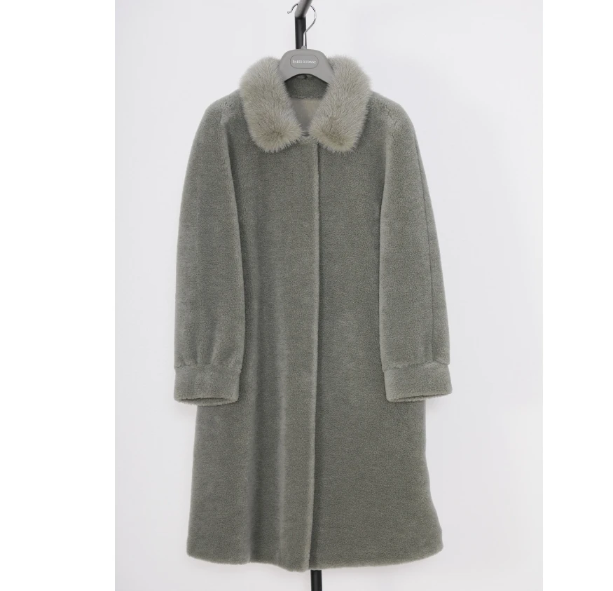 9312DW056J气质时尚女士中长款翻领秋冬颗粒羊毛大衣