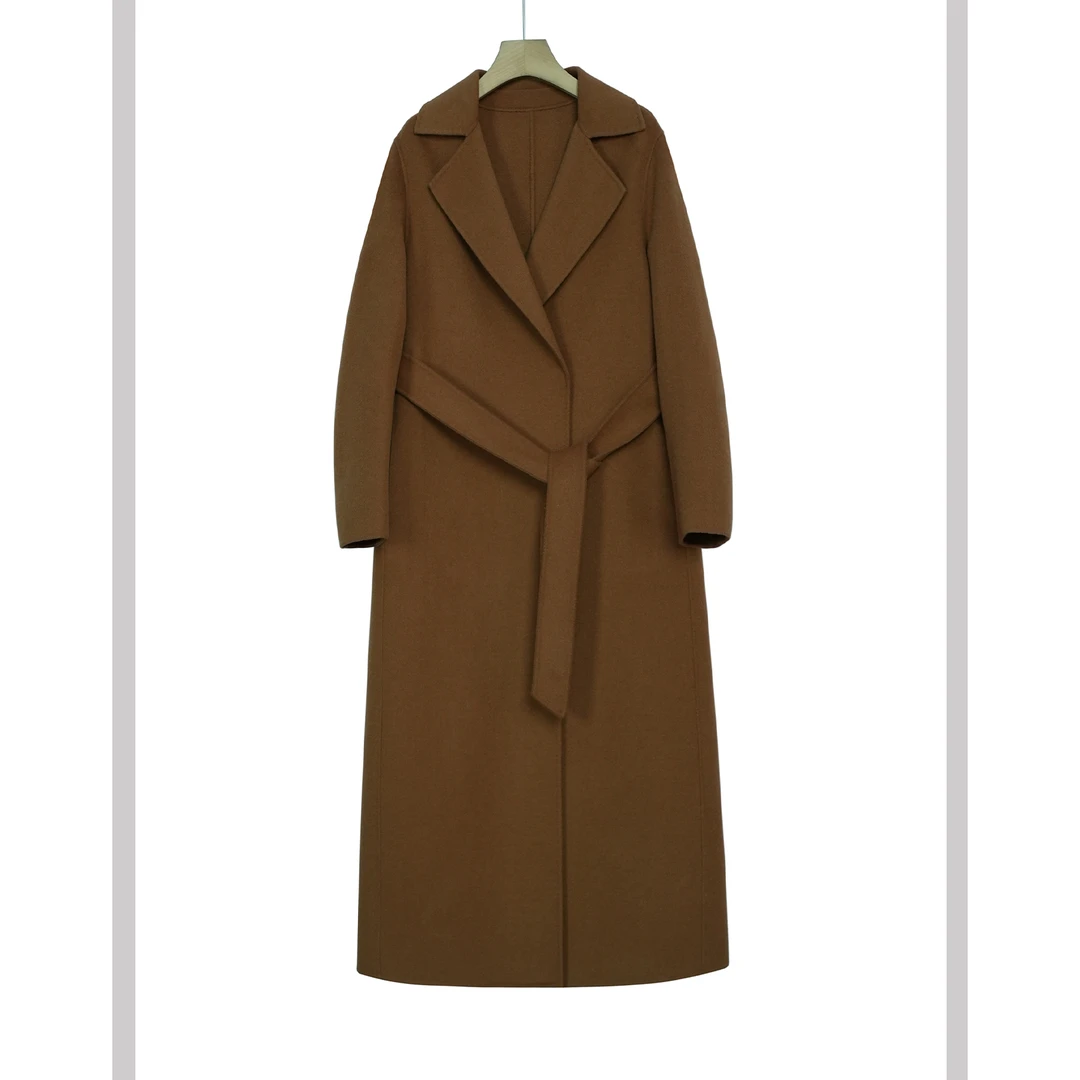 【新】9110500女士双面呢秋冬大衣系带款双面羊毛大衣时尚高贵大衣