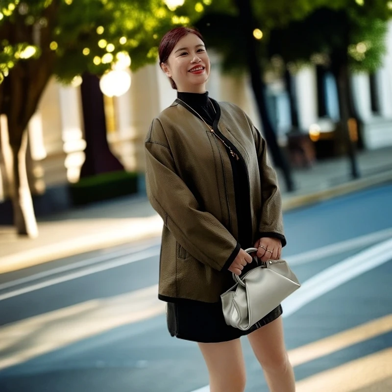 别格秀【悦荔风华】海宁真皮皮衣女外套200斤胖MM显瘦绵羊皮百搭新