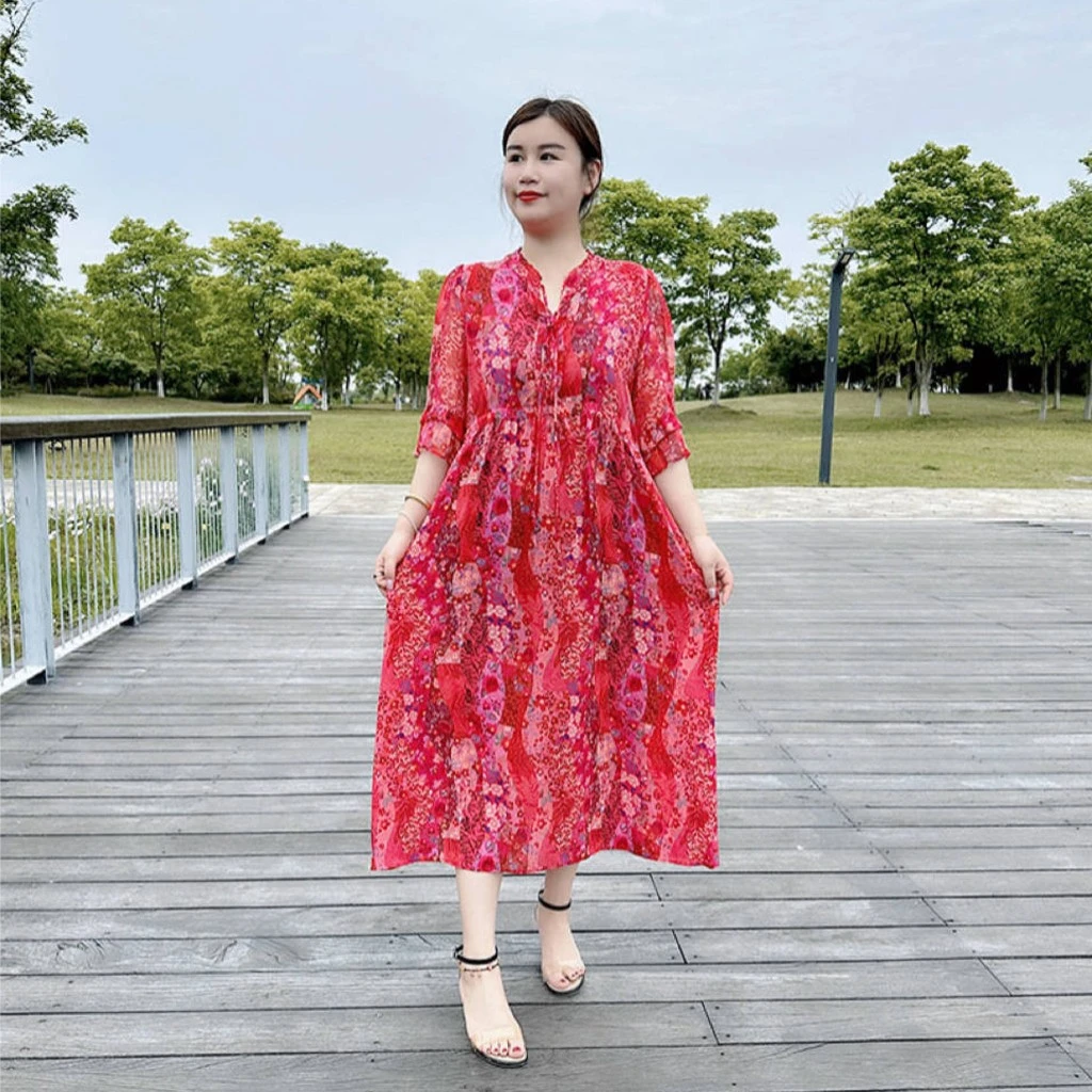别格秀【100桑蚕丝】真丝连衣裙女大码女装胖mm夏230斤短袖a字裙