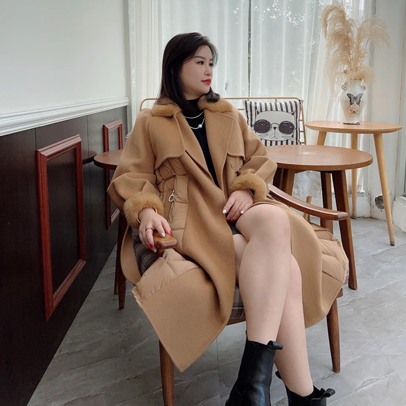 【保暖羽绒服】胖mm大码皮草200斤水貂毛领高端大码女装外套中长款