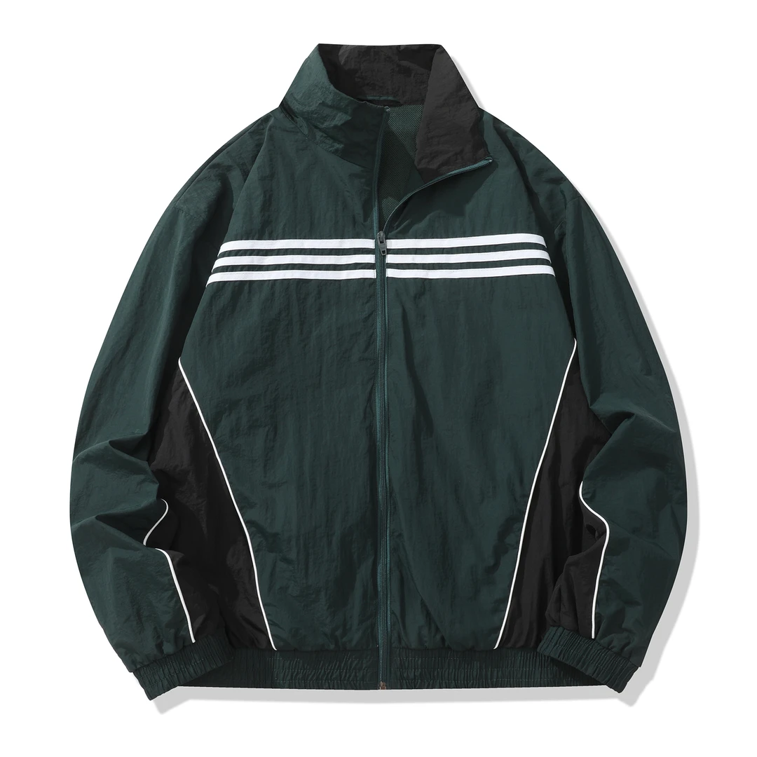 专柜同款时尚尼龙微皱三条杠运动服二开健身防风梭织速干超轻立领