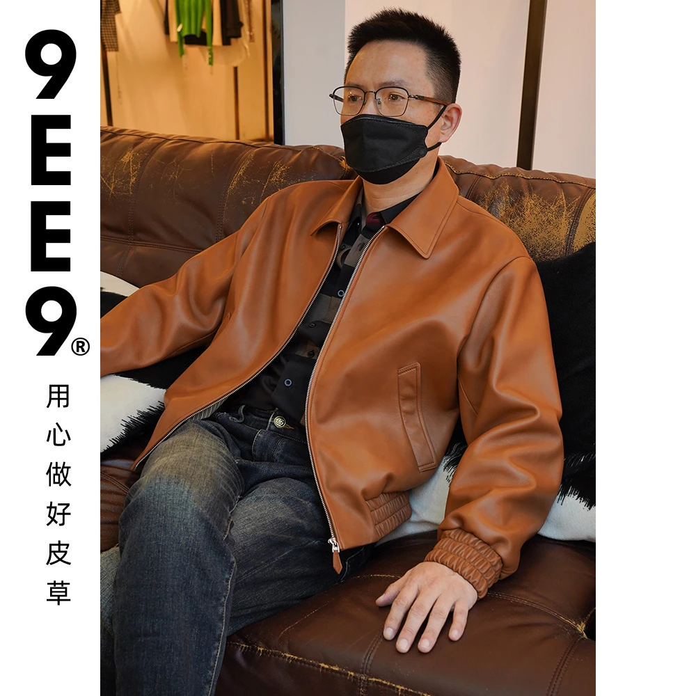 帕拉达绵羊皮意大利进口空气层焦糖色男士皮衣外套真皮-4C8376C