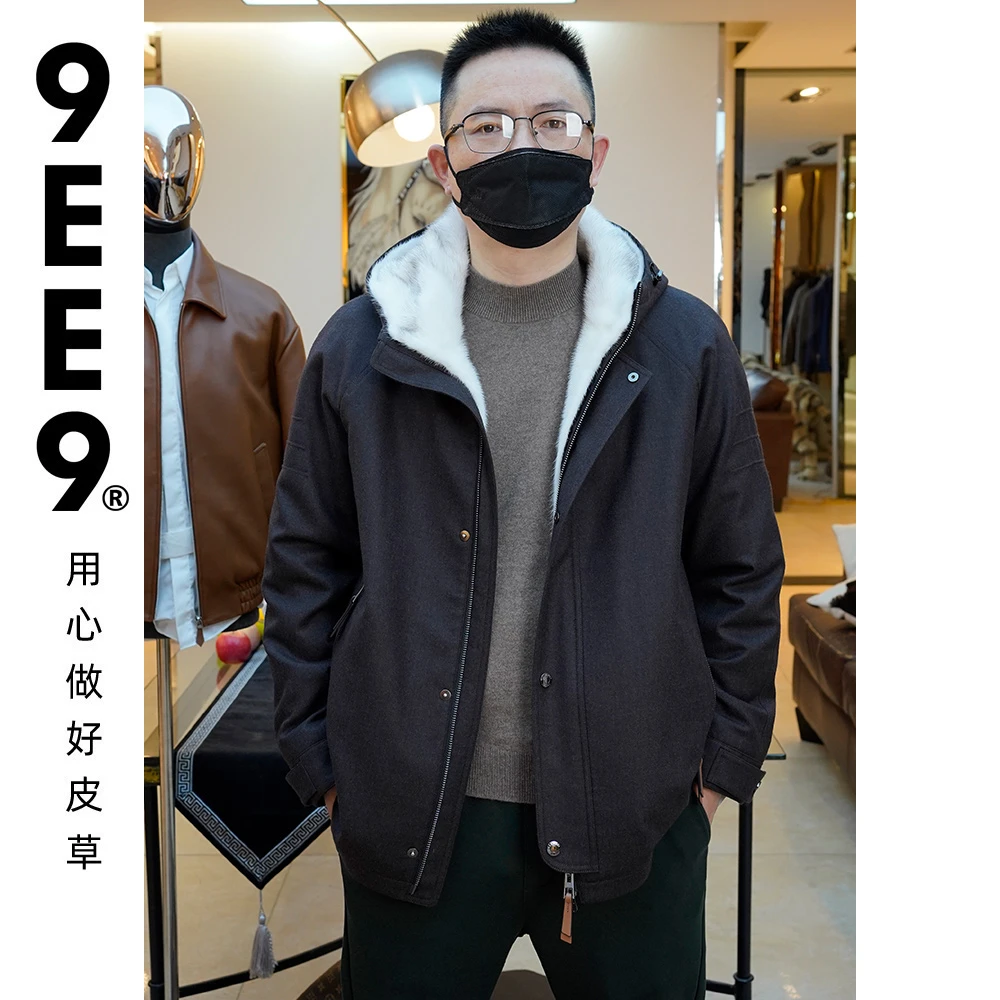 LP高端休闲连帽保暖男款袖里骆驼带帽十字水貂羊毛外套 小虾2417