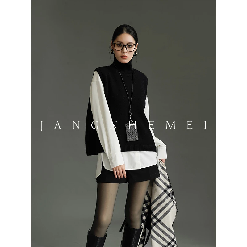 JANGHEMEI【柔澈】绵羊毛圆领无袖宽松百搭毛衣 M25760M43