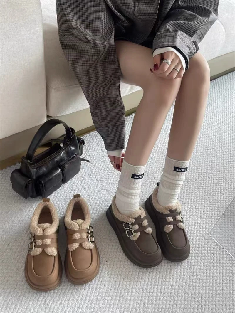 新疆（3厘米）勃肯鞋女2024新款加绒保暖一脚蹬毛毛鞋9570-1