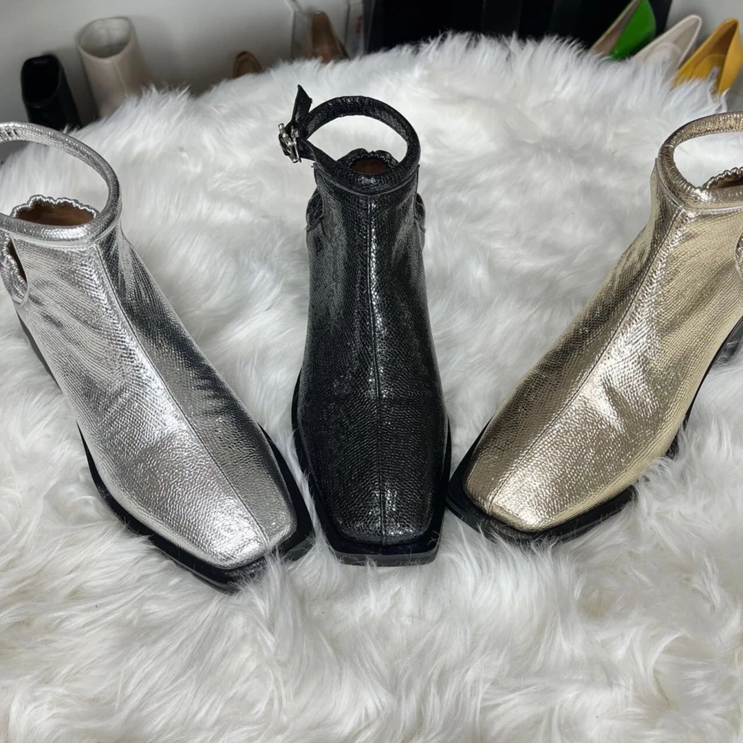 【新疆包邮】2025新款套脚方头鞋松紧粗跟复古英伦风小皮鞋2023-83